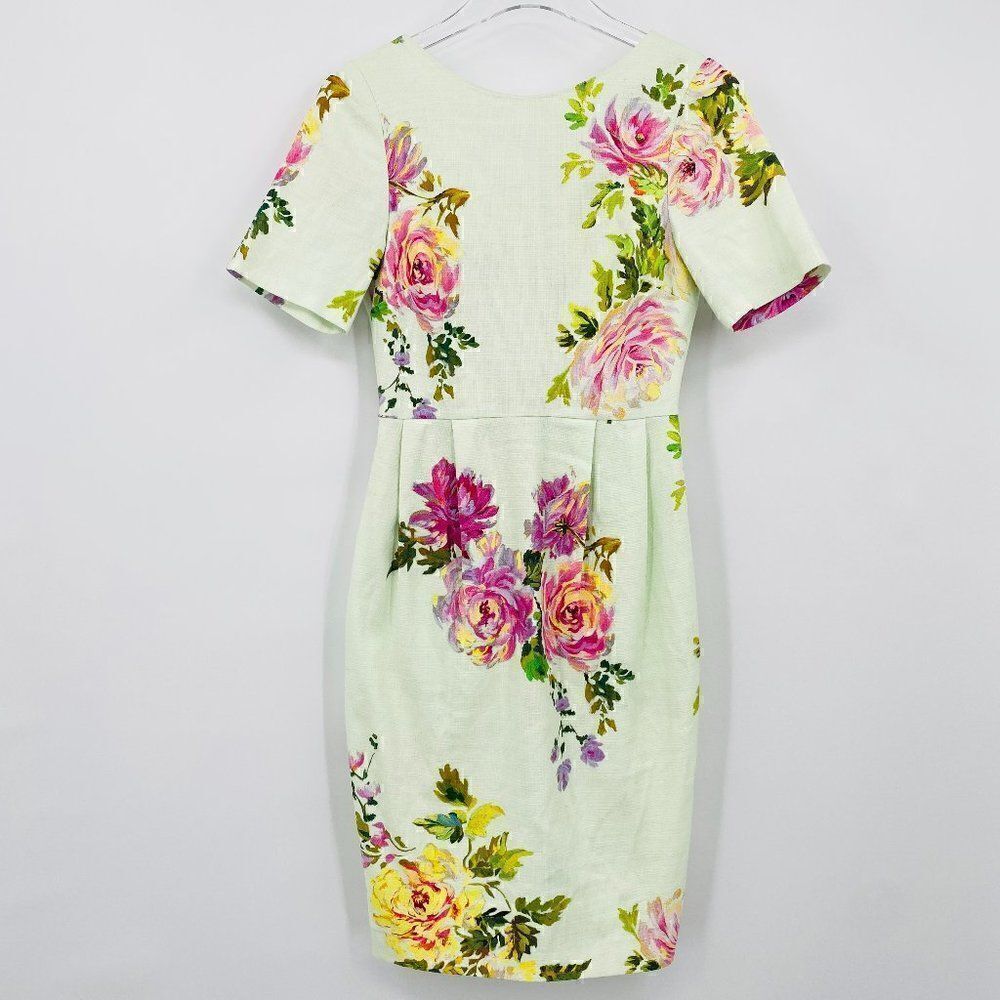 ASOS Size 2 Mint Green & Pink Floral Short Sleeve Textured Midi Pencil Dress